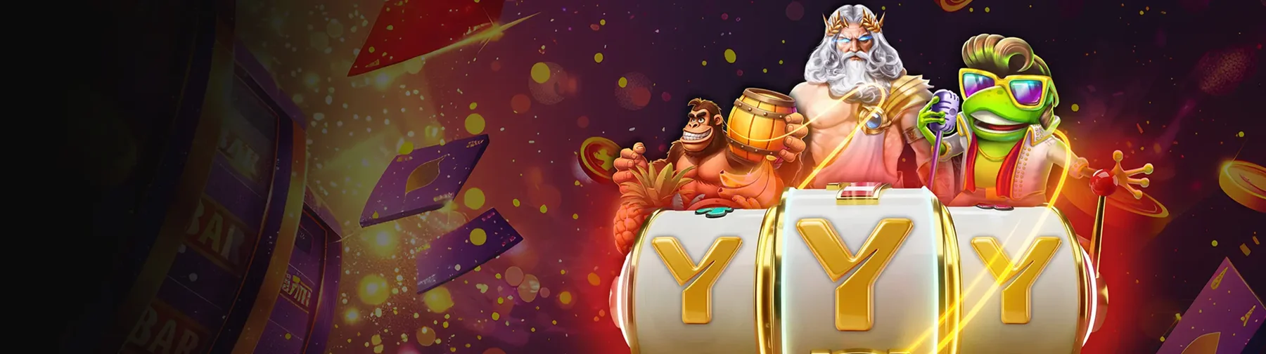 Yurrbet welcome artwork with Zeus, gorilla and frog